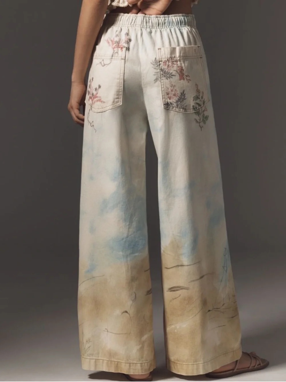 Anthropologie Wide-Leg Drawstring Pants in Yellow Pattern - Picture 2 of 6